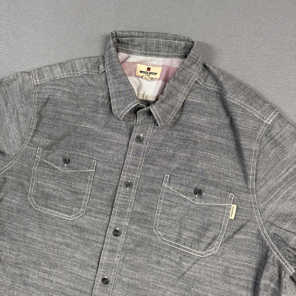Woolrich Shirt Mens XXL 2XL Gray Heathered Short Sleeve Button Up Pockets Cotton